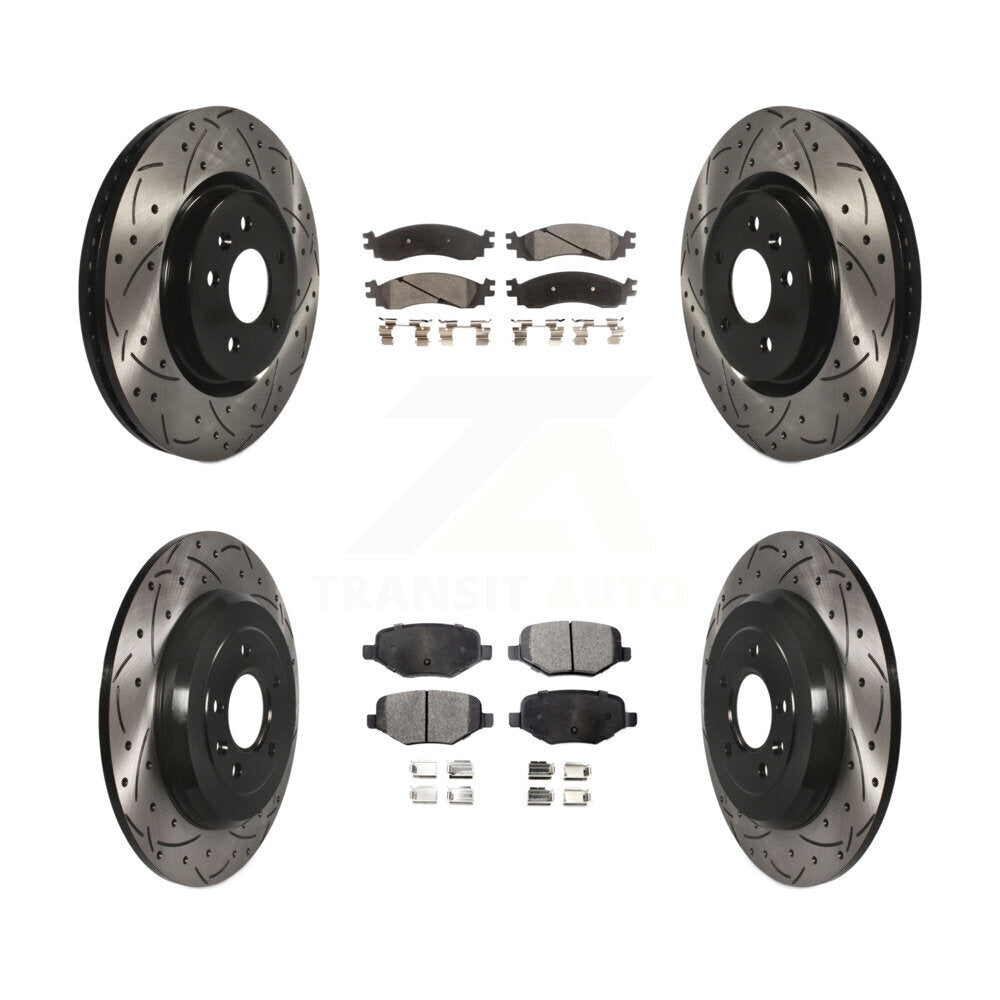 [Avant + Arrière] Kit de disque (percé rainuré revêtu) et plaquette (semi-métallique) de frein pour 2010-2012 Ford Taurus SHO KDF-100221