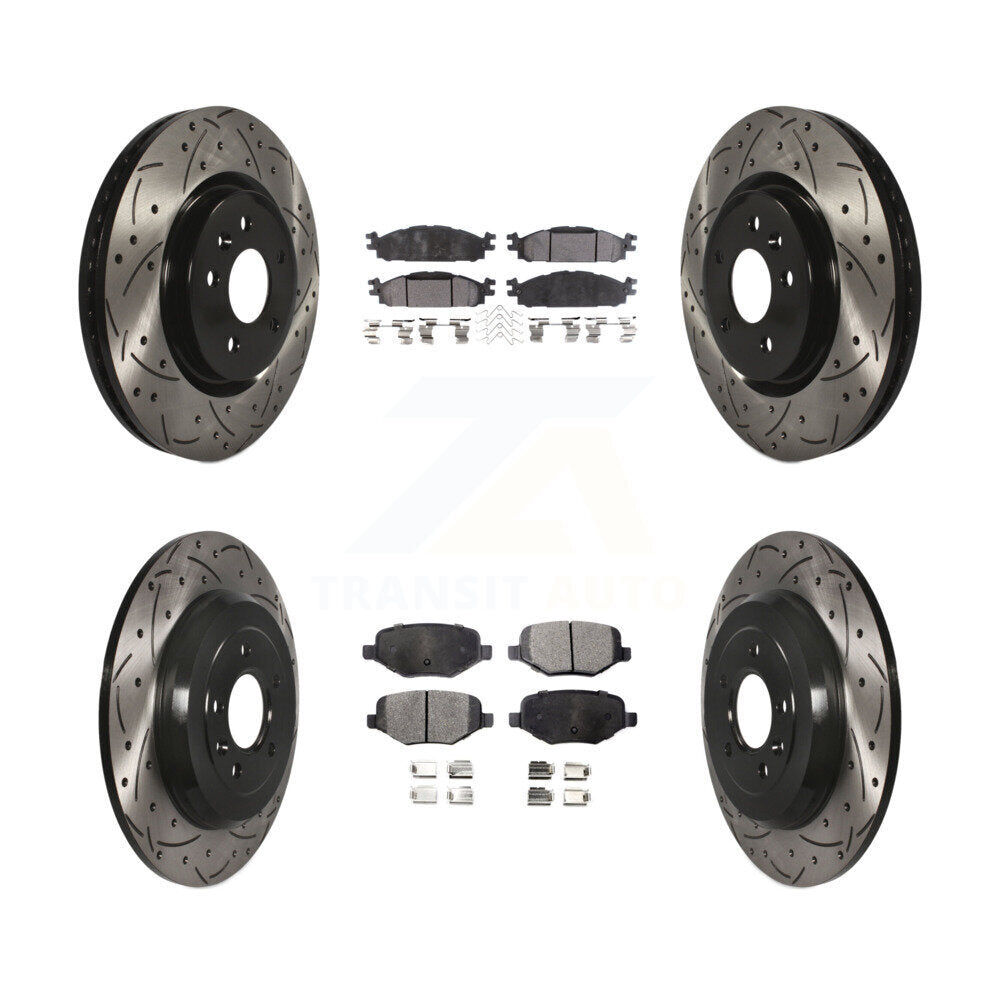 [Avant + Arrière] Kit de disque (percé rainuré revêtu) et plaquette (semi-métallique) de frein pour Ford Explorer Taurus Flex Lincoln MKT MKS KDF-100223