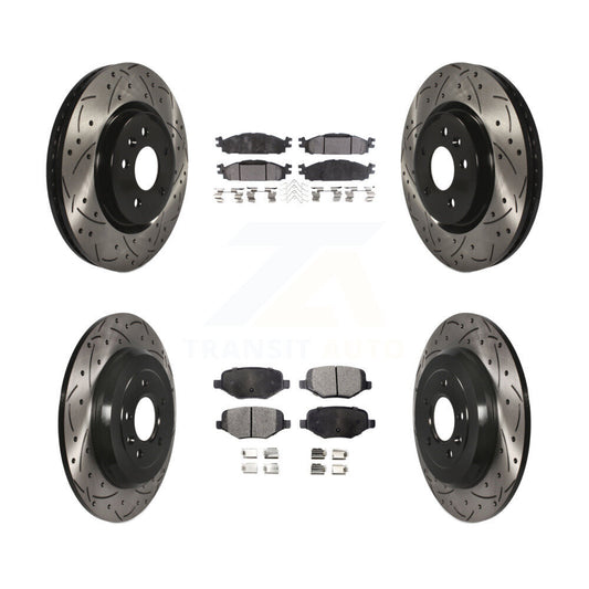 [Avant + Arrière] Kit de disque (percé rainuré revêtu) et plaquette (semi-métallique) de frein pour Ford Explorer Taurus Flex Lincoln MKT MKS KDF-100223