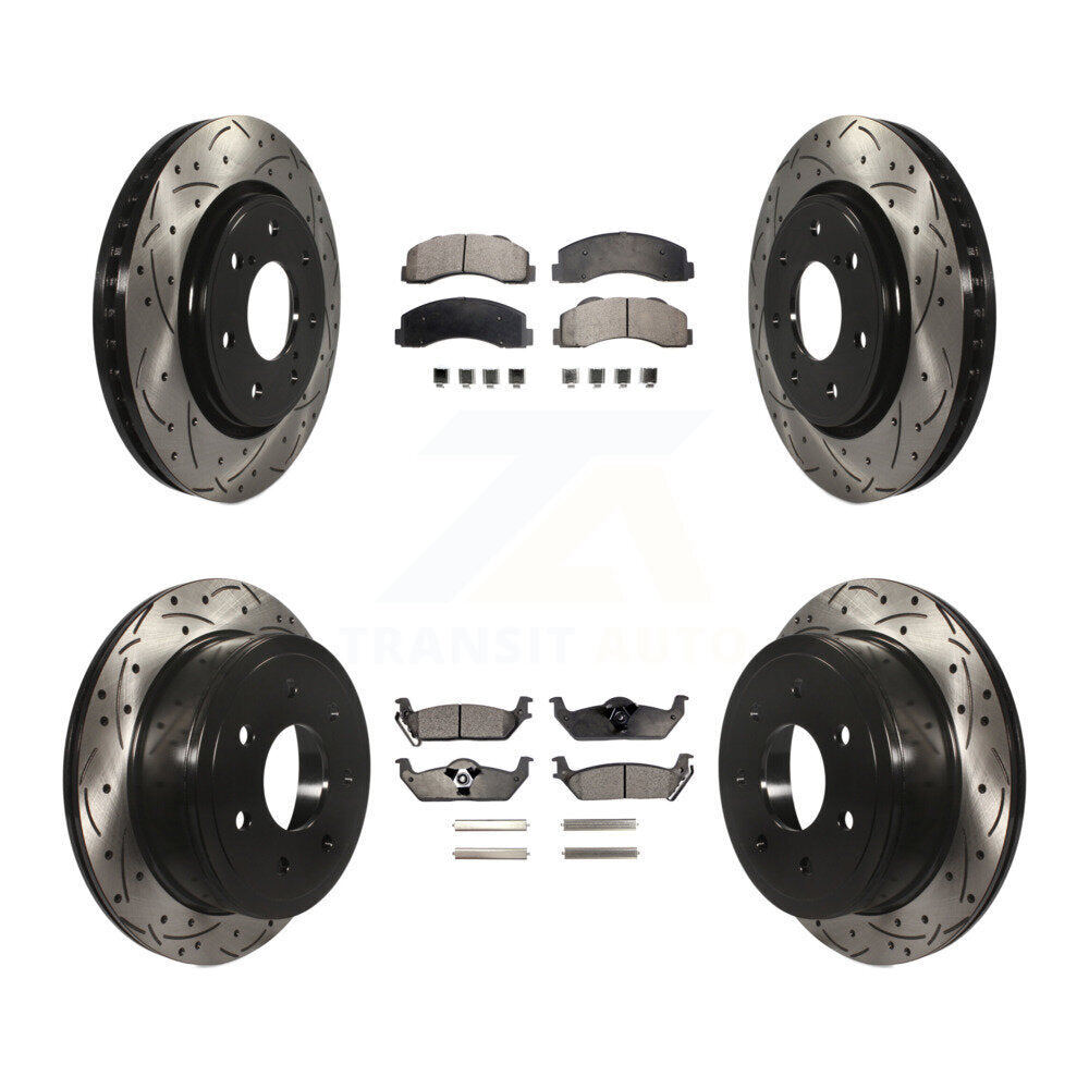 [Avant + Arrière] Kit de disque (percé rainuré revêtu) et plaquette (semi-métallique) de frein pour 2010-2011 Ford F-150 avec 7 Lug Wheels KDF-100226