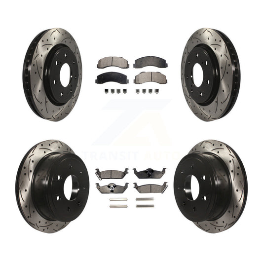 [Avant + Arrière] Kit de disque (percé rainuré revêtu) et plaquette (semi-métallique) de frein pour 2010-2011 Ford F-150 avec 7 Lug Wheels KDF-100226