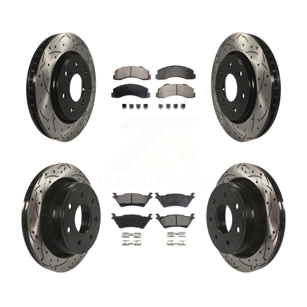 [Avant + Arrière] Kit de disque (percé rainuré revêtu) et plaquette (semi-métallique) de frein pour 2012-2014 Ford F-150 avec 7 Lug Wheels KDF-100227