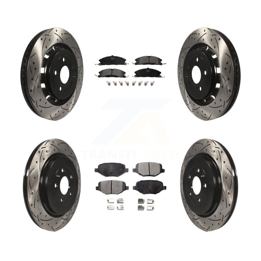 [Avant + Arrière] Kit de disque (percé rainuré revêtu) et plaquette (semi-métallique) de frein pour Ford Explorer Police Interceptor Utility Lincoln MKS Flex Taurus MKT KDF-100232