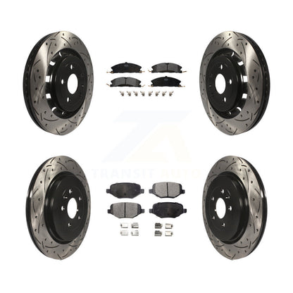 [Avant + Arrière] Kit de disque (percé rainuré revêtu) et plaquette (semi-métallique) de frein pour Ford Explorer Police Interceptor Utility Lincoln MKS Flex Taurus MKT KDF-100232