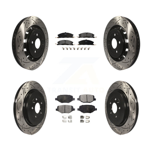 [Avant + Arrière] Kit de disque (percé rainuré revêtu) et plaquette (semi-métallique) de frein pour Ford Explorer Police Interceptor Utility Lincoln MKS Flex Taurus MKT KDF-100232