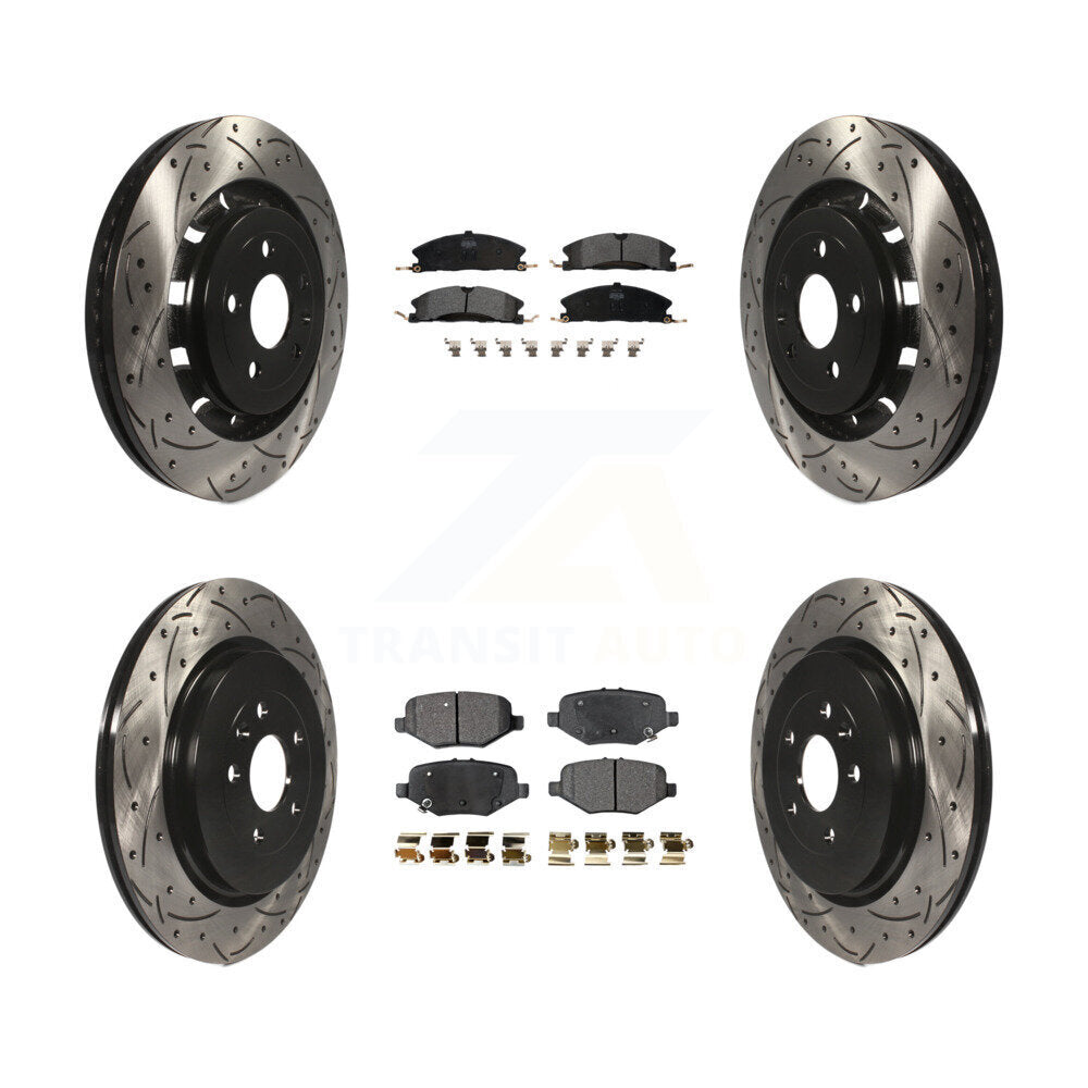 [Avant + Arrière] Kit de disque (percé rainuré revêtu) et plaquette (semi-métallique) de frein pour Ford Explorer Taurus Flex Police Interceptor Sedan Lincoln MKS Special Service KDF-100233