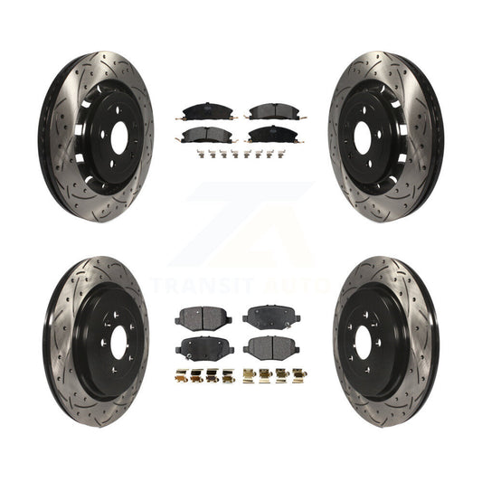 [Avant + Arrière] Kit de disque (percé rainuré revêtu) et plaquette (semi-métallique) de frein pour Ford Explorer Taurus Flex Police Interceptor Sedan Lincoln MKS Special Service KDF-100233