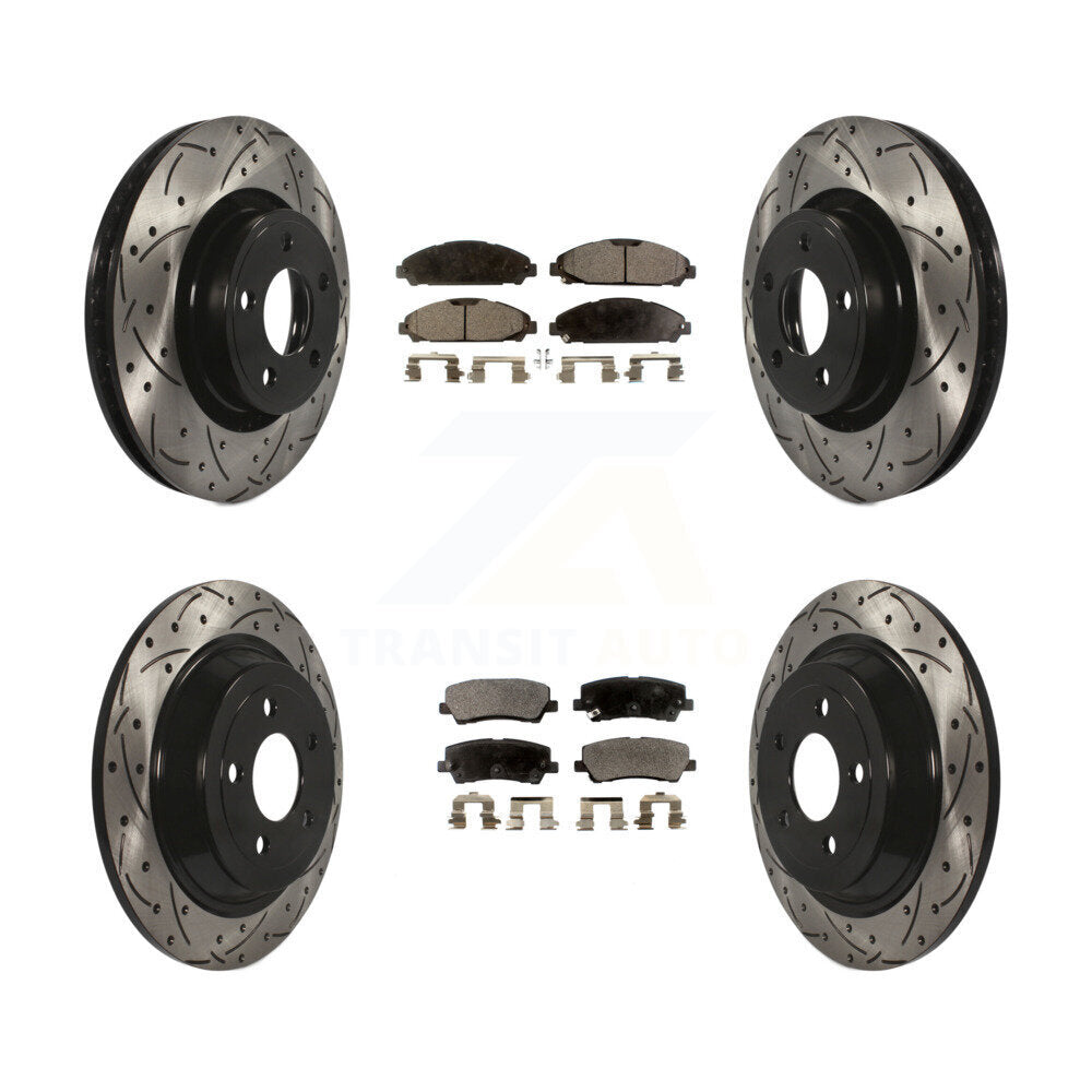 [Avant + Arrière] Kit de disque (percé rainuré revêtu) et plaquette (semi-métallique) de frein pour Ford Mustang KDF-100238