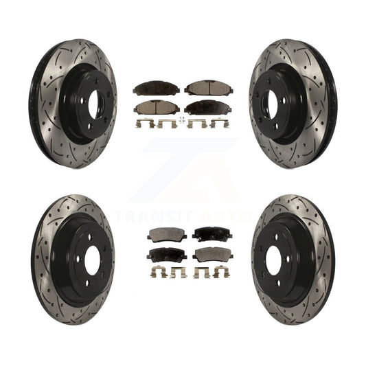 [Avant + Arrière] Kit de disque (percé rainuré revêtu) et plaquette (semi-métallique) de frein pour Ford Mustang KDF-100238