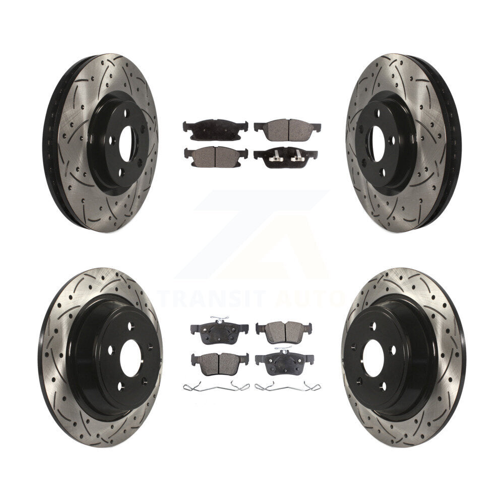 [Avant + Arrière] Kit de disque (percé rainuré revêtu) et plaquette (semi-métallique) de frein pour Ford Edge KDF-100239