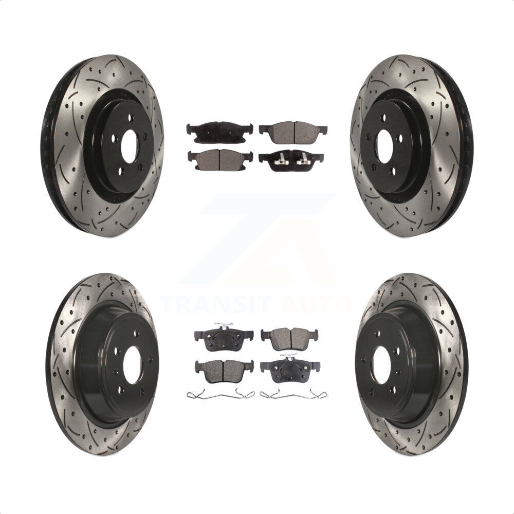 [Avant + Arrière] Kit de disque (percé rainuré revêtu) et plaquette (semi-métallique) de frein pour 2017 Lincoln MKX avec 14mm Wheel Lugs KDF-100241 par Transit Auto