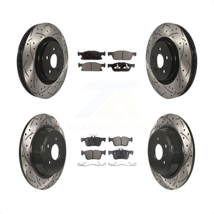 [Avant + Arrière] Kit de disque (percé rainuré revêtu) et plaquette (semi-métallique) de frein pour 2017 Lincoln MKX avec 14mm Wheel Lugs KDF-100241 par Transit Auto