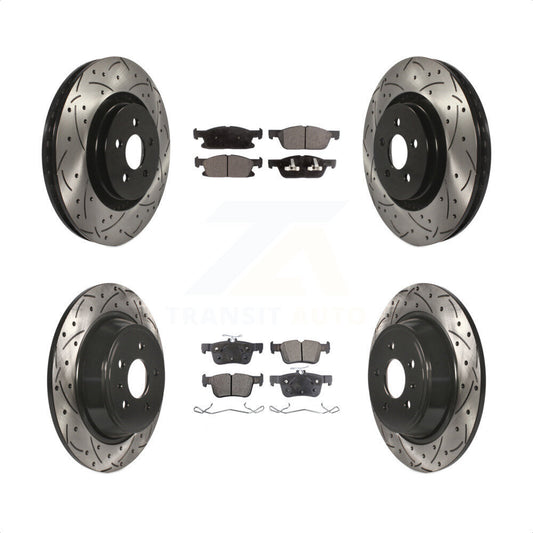 [Avant + Arrière] Kit de disque (percé rainuré revêtu) et plaquette (semi-métallique) de frein pour 2017 Lincoln MKX avec 14mm Wheel Lugs KDF-100241 par Transit Auto