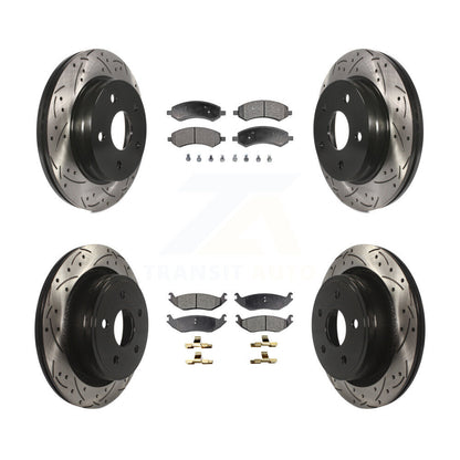 [Avant + Arrière] Kit de disque (percé rainuré revêtu) et plaquette (semi-métallique) de frein pour Ram 1500 Dodge Classic Durango Chrysler Aspen KDF-100243