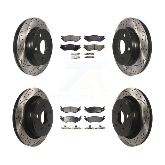 [Avant + Arrière] Kit de disque (percé rainuré revêtu) et plaquette (semi-métallique) de frein pour Dodge Ram 1500 KDF-100244