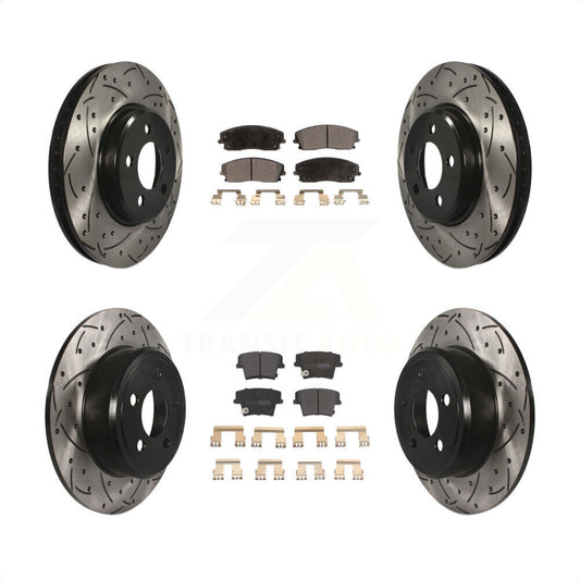 [Avant + Arrière] Kit de disque (percé rainuré revêtu) et plaquette (semi-métallique) de frein pour Dodge Charger Chrysler 300 Challenger Magnum KDF-100246 par Transit Auto