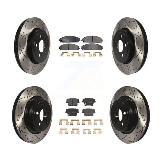 [Avant + Arrière] Kit de disque (percé rainuré revêtu) et plaquette (semi-métallique) de frein pour Dodge Charger avec Police Package KDF-100250 par Transit Auto