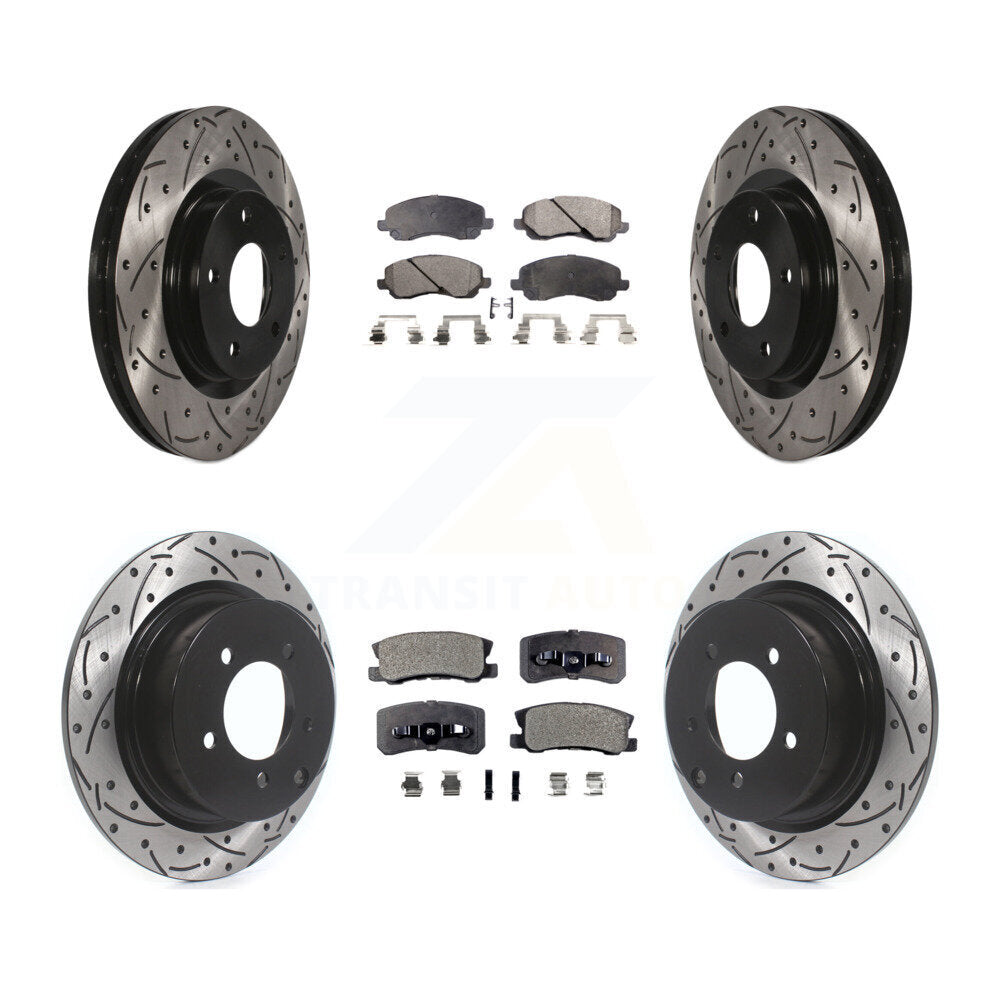 [Avant + Arrière] Kit de disque (percé rainuré revêtu) et plaquette (semi-métallique) de frein pour Jeep Patriot Compass Chrysler Dodge Avenger Sebring Mitsubishi Lancer 200 Outlander Sport RVR KDF-100254