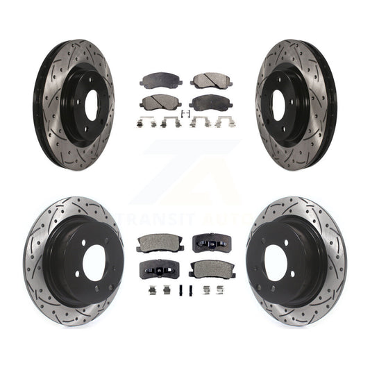 [Avant + Arrière] Kit de disque (percé rainuré revêtu) et plaquette (semi-métallique) de frein pour Jeep Patriot Compass Chrysler Dodge Avenger Sebring Mitsubishi Lancer 200 Outlander Sport RVR KDF-100254