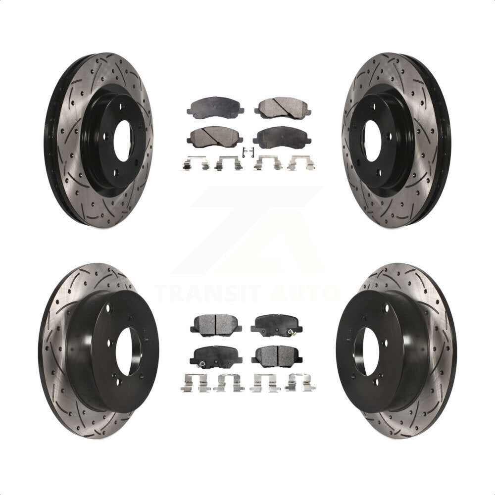 [Avant + Arrière] Kit de disque (percé rainuré revêtu) et plaquette (semi-métallique) de frein pour 2013 Mitsubishi Outlander 3.0L KDF-100255 par Transit Auto