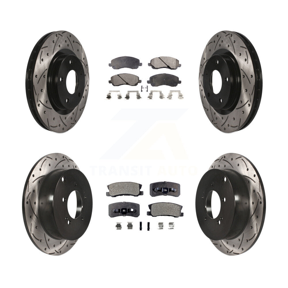 [Avant + Arrière] Kit de disque (percé rainuré revêtu) et plaquette (semi-métallique) de frein pour Mitsubishi Outlander KDF-100256