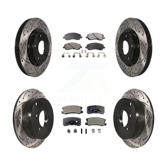 [Avant + Arrière] Kit de disque (percé rainuré revêtu) et plaquette (semi-métallique) de frein pour Mitsubishi Outlander KDF-100256