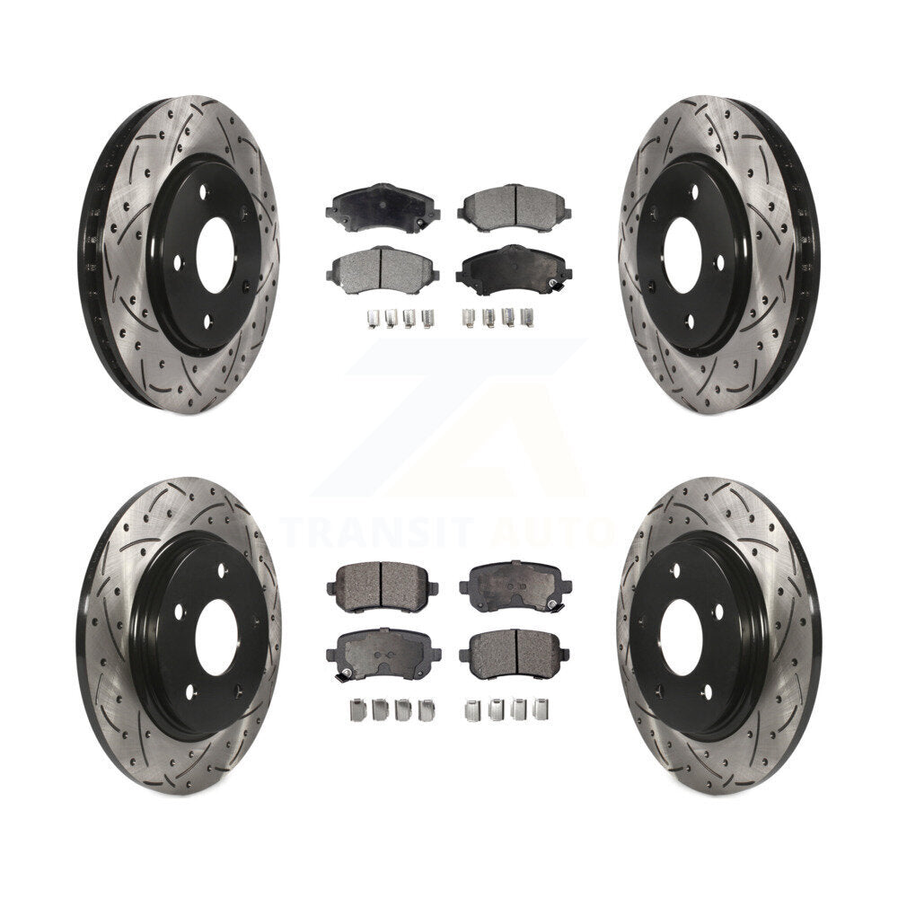[Avant + Arrière] Kit de disque (percé rainuré revêtu) et plaquette (semi-métallique) de frein pour Dodge Grand Caravan Chrysler Town & Country Journey Volkswagen Routan Ram C/V KDF-100259