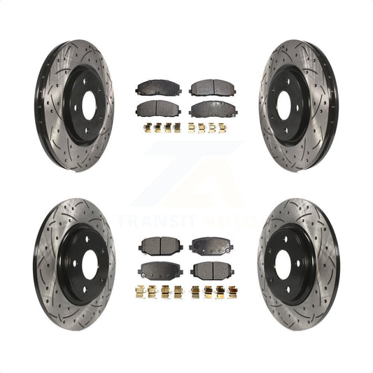 [Avant + Arrière] Kit de disque (percé rainuré revêtu) et plaquette (semi-métallique) de frein pour Dodge Grand Caravan Journey Chrysler Town & Country Ram C/V Volkswagen Routan KDF-100263 par Transit Auto