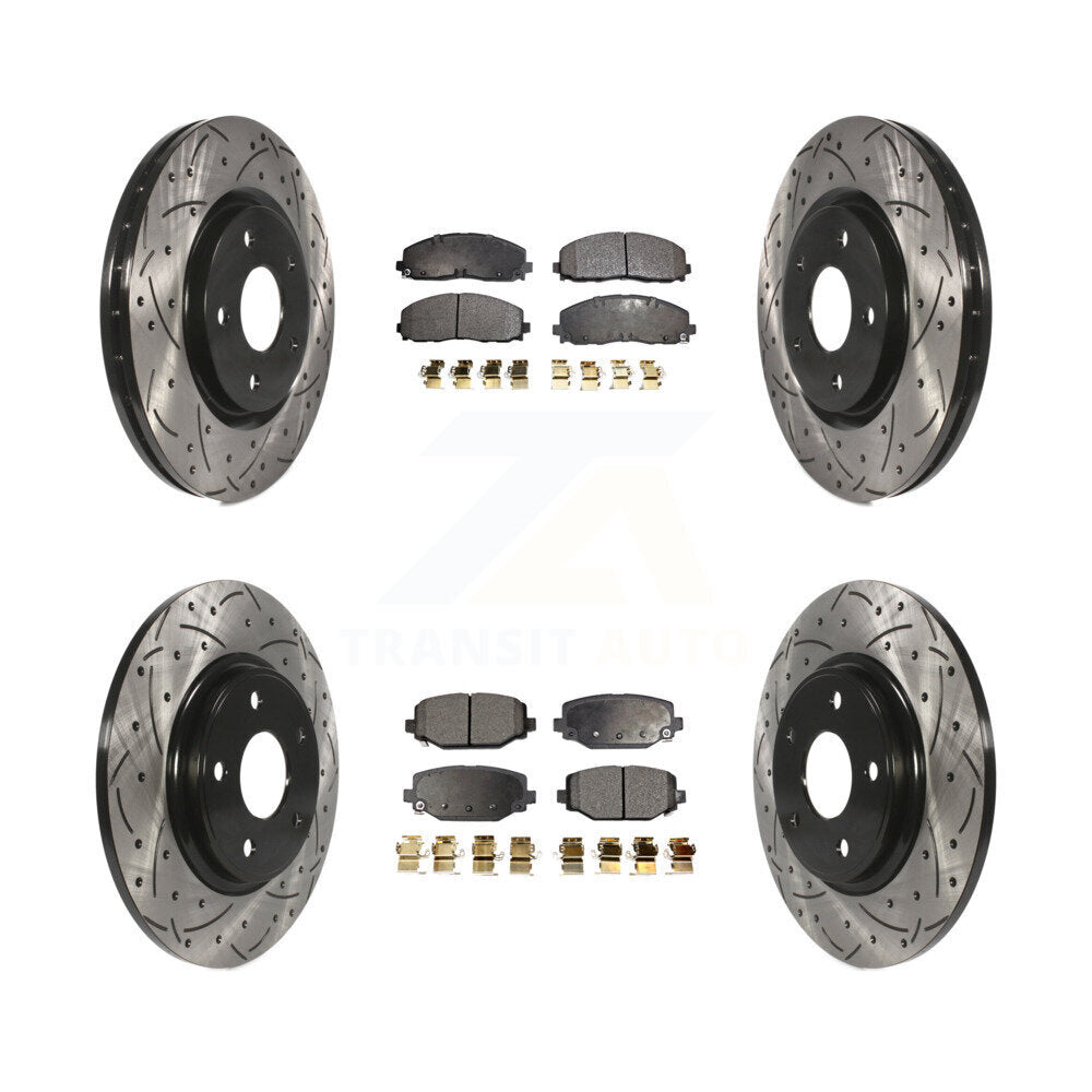 [Avant + Arrière] Kit de disque (percé rainuré revêtu) et plaquette (semi-métallique) de frein pour Dodge Grand Caravan Journey Chrysler Town & Country Ram C/V Volkswagen Routan KDF-100263