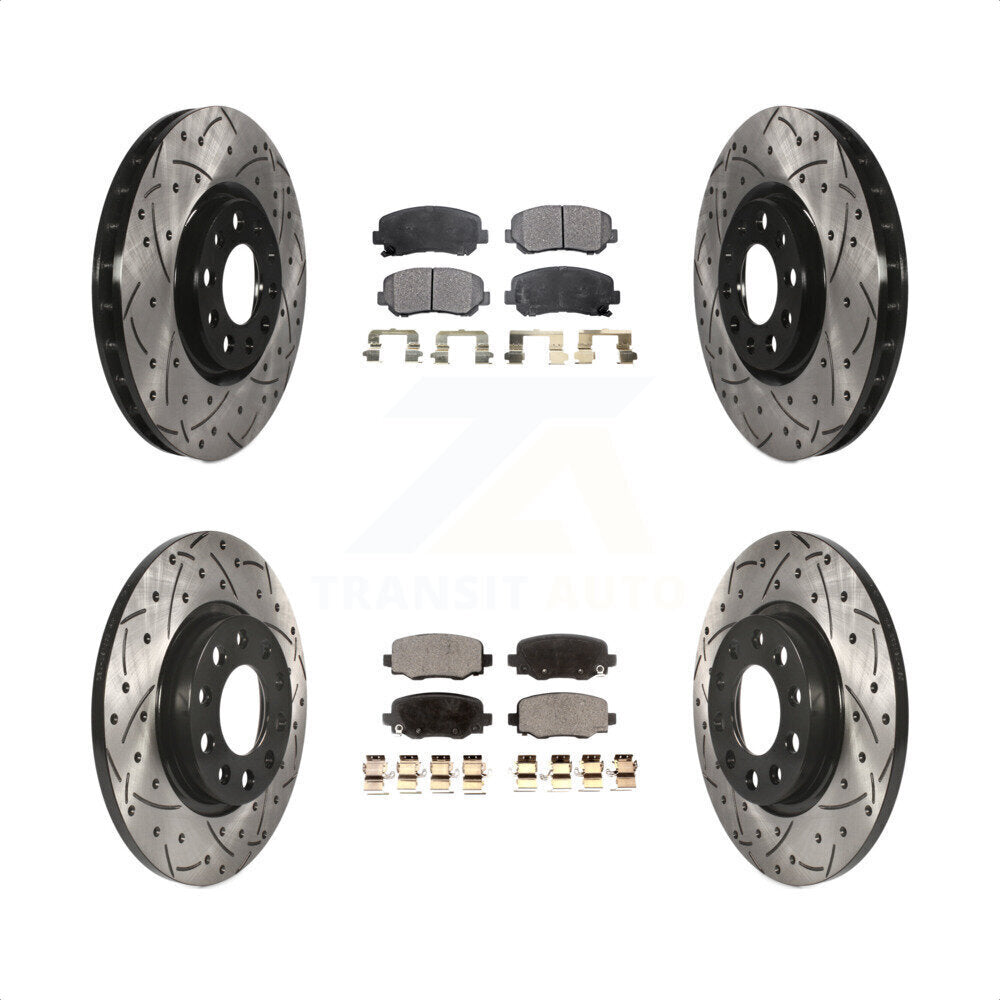 [Avant + Arrière] Kit de disque (percé rainuré revêtu) et plaquette (semi-métallique) de frein pour 2015-2017 Chrysler 200 avec 305mm Diameter Rotor KDF-100265 par Transit Auto