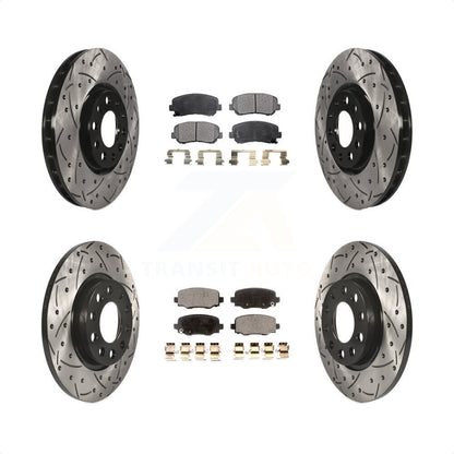 [Avant + Arrière] Kit de disque (percé rainuré revêtu) et plaquette (semi-métallique) de frein pour 2015-2017 Chrysler 200 avec 305mm Diameter Rotor KDF-100265 par Transit Auto