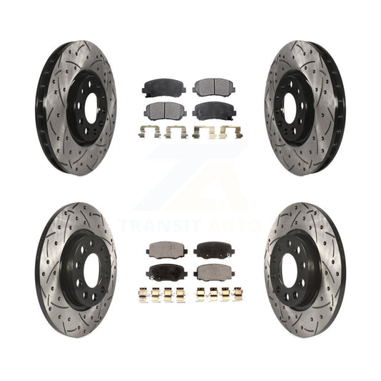 [Avant + Arrière] Kit de disque (percé rainuré revêtu) et plaquette (semi-métallique) de frein pour 2015-2017 Chrysler 200 avec 305mm Diameter Rotor KDF-100265