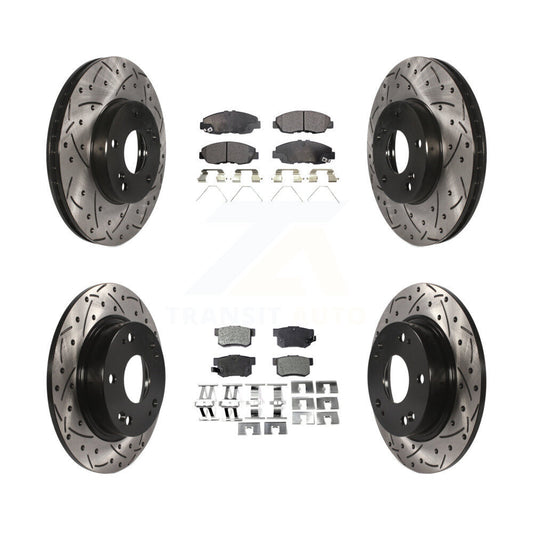 [Avant + Arrière] Kit de disque (percé rainuré revêtu) et plaquette (semi-métallique) de frein pour 2014-2015 Honda Civic Touring KDF-100270