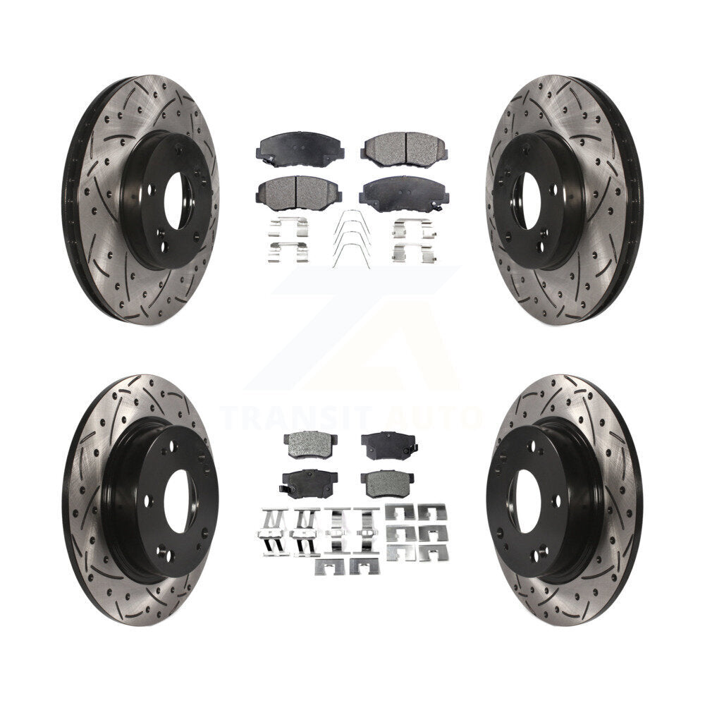 [Avant + Arrière] Kit de disque (percé rainuré revêtu) et plaquette (semi-métallique) de frein pour Honda Civic Acura ILX KDF-100272