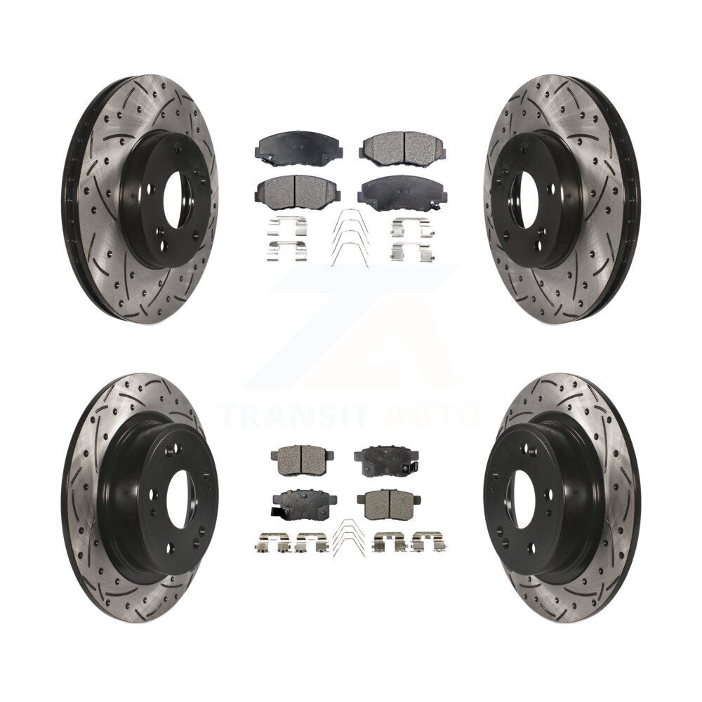 [Avant + Arrière] Kit de disque (percé rainuré revêtu) et plaquette (semi-métallique) de frein pour Honda Accord KDF-100273