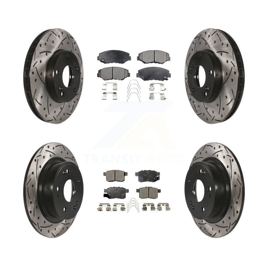 [Avant + Arrière] Kit de disque (percé rainuré revêtu) et plaquette (semi-métallique) de frein pour Honda Accord KDF-100273