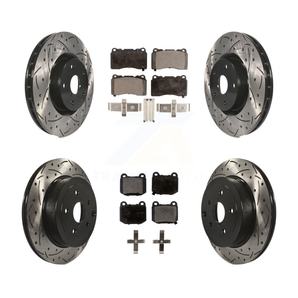 [Avant + Arrière] Kit de disque (percé rainuré revêtu) et plaquette (semi-métallique) de frein pour Subaru Impreza WRX STI KDF-100283