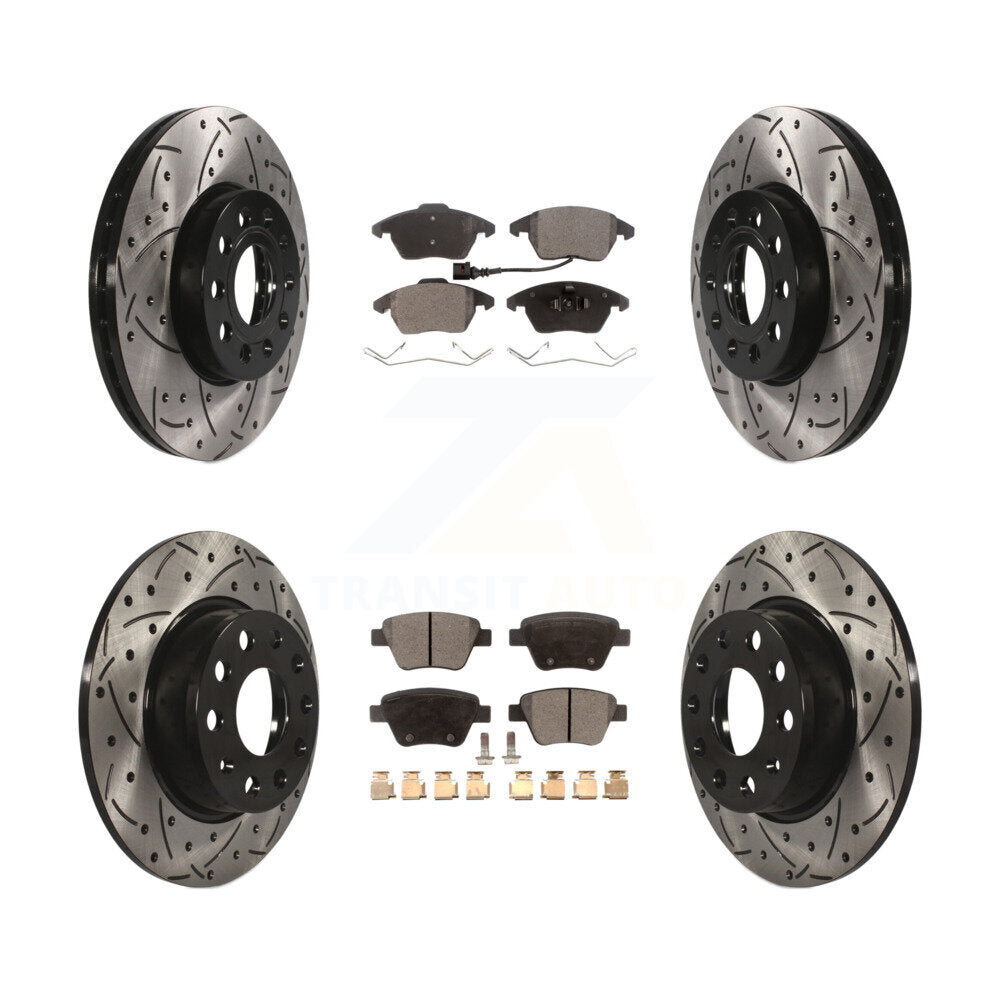 [Avant + Arrière] Kit de disque (percé rainuré revêtu) et plaquette (semi-métallique) de frein pour Volkswagen Beetle KDF-100299