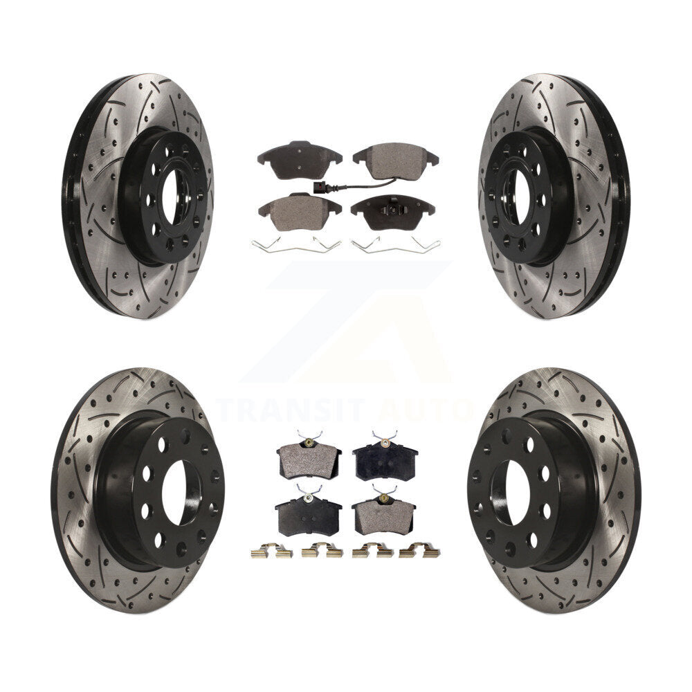 [Avant + Arrière] Kit de disque (percé rainuré revêtu) et plaquette (semi-métallique) de frein pour Volkswagen Jetta Beetle KDF-100301