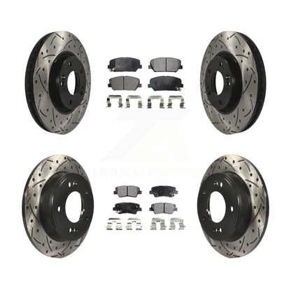 [Avant + Arrière] Kit de disque (percé rainuré revêtu) et plaquette (semi-métallique) de frein pour Hyundai Veloster Kia Forte Koup KDF-100302