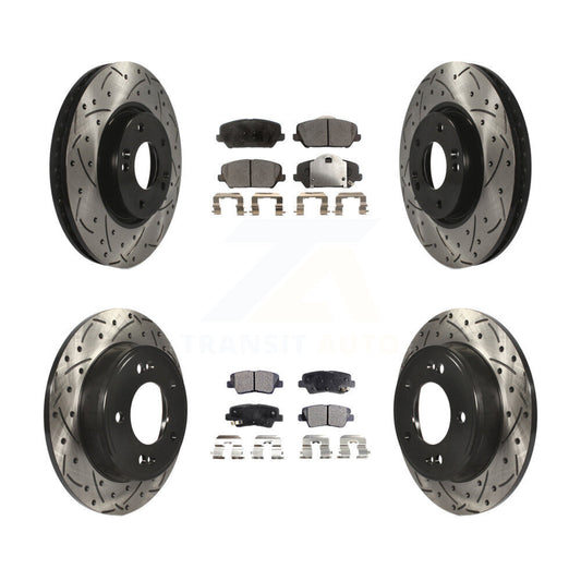 [Avant + Arrière] Kit de disque (percé rainuré revêtu) et plaquette (semi-métallique) de frein pour Kia Forte Forte5 Koup KDF-100304