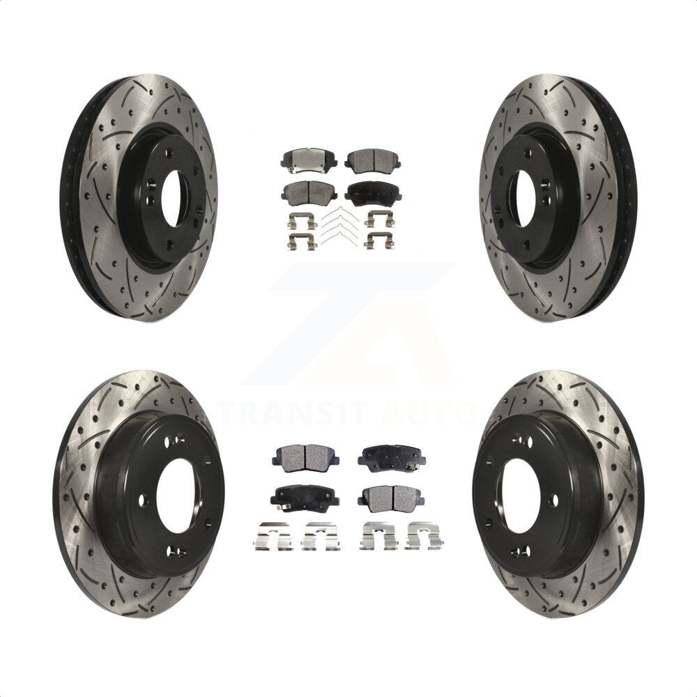 [Avant + Arrière] Kit de disque (percé rainuré revêtu) et plaquette (semi-métallique) de frein pour 2017 Kia Forte Koup SX KDF-100306 par Transit Auto