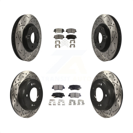 [Avant + Arrière] Kit de disque (percé rainuré revêtu) et plaquette (semi-métallique) de frein pour 2017 Kia Forte Koup SX KDF-100306 par Transit Auto