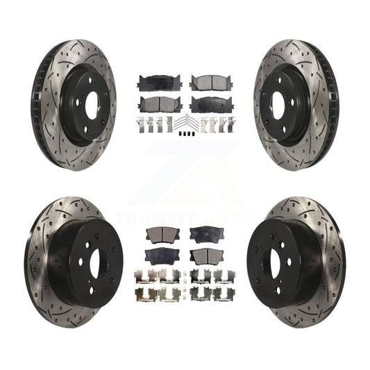 [Avant + Arrière] Kit de disque (percé rainuré revêtu) et plaquette (semi-métallique) de frein pour Toyota Camry Lexus ES350 Avalon KDF-100309