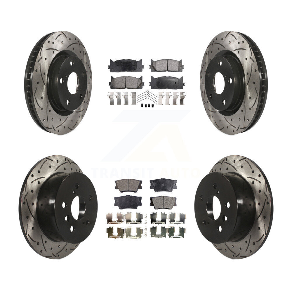 [Avant + Arrière] Kit de disque (percé rainuré revêtu) et plaquette (semi-métallique) de frein pour Toyota Camry Lexus ES350 Avalon ES300h KDF-100310