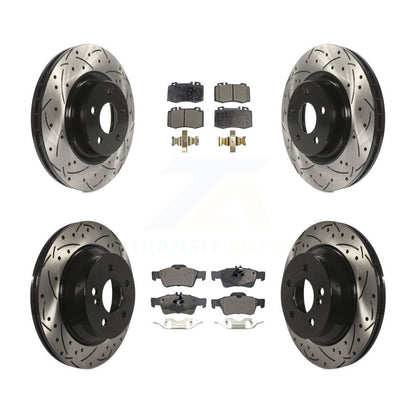 [Avant + Arrière] Kit de disque (percé rainuré revêtu) et plaquette (semi-métallique) de frein pour Mercedes-Benz CLS550 CLS500 E550 KDF-100317