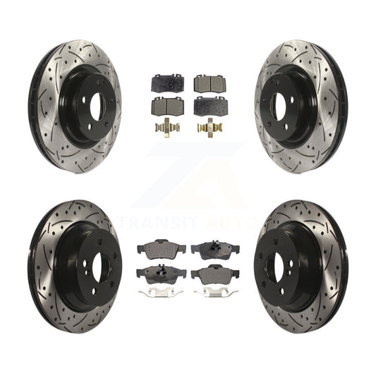 [Avant + Arrière] Kit de disque (percé rainuré revêtu) et plaquette (semi-métallique) de frein pour Mercedes-Benz CLS550 CLS500 E550 KDF-100317