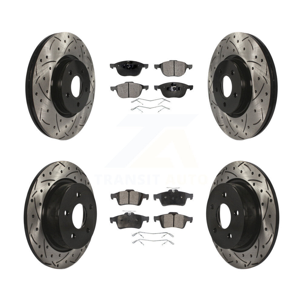 [Avant + Arrière] Kit de disque (percé rainuré revêtu) et plaquette (semi-métallique) de frein pour 2014 Ford Connect 104.8" wheel base KDF-100318