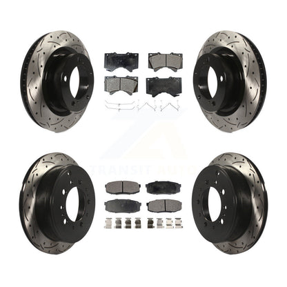 [Avant + Arrière] Kit de disque (percé rainuré revêtu) et plaquette (semi-métallique) de frein pour Toyota Tundra Sequoia Lexus LX570 Land Cruiser KDF-100324