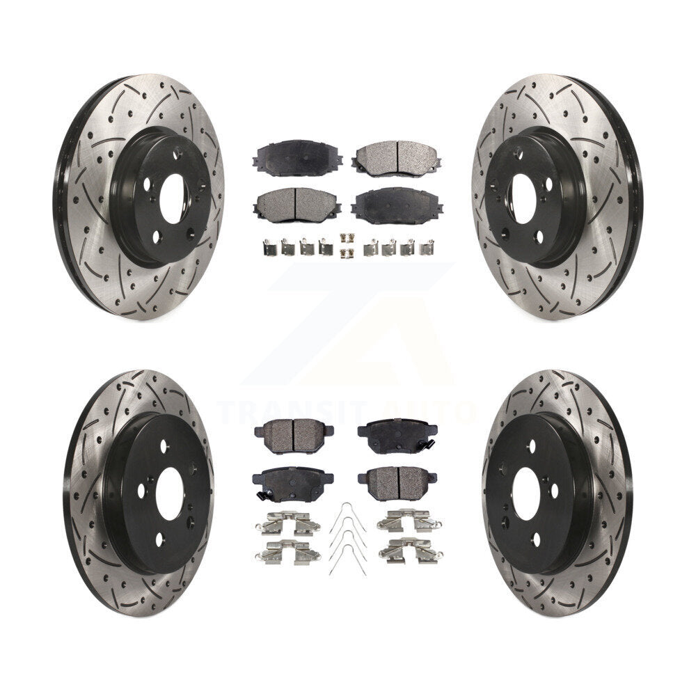 [Avant + Arrière] Kit de disque (percé rainuré revêtu) et plaquette (semi-métallique) de frein pour Toyota Corolla Matrix Pontiac Vibe KDF-100334